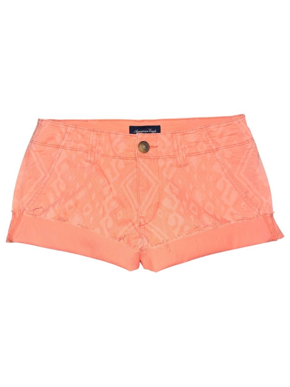 American Eagle Low Rise Micro Mini Chino Shorts Coral Tribal Geometric 0 Preppy